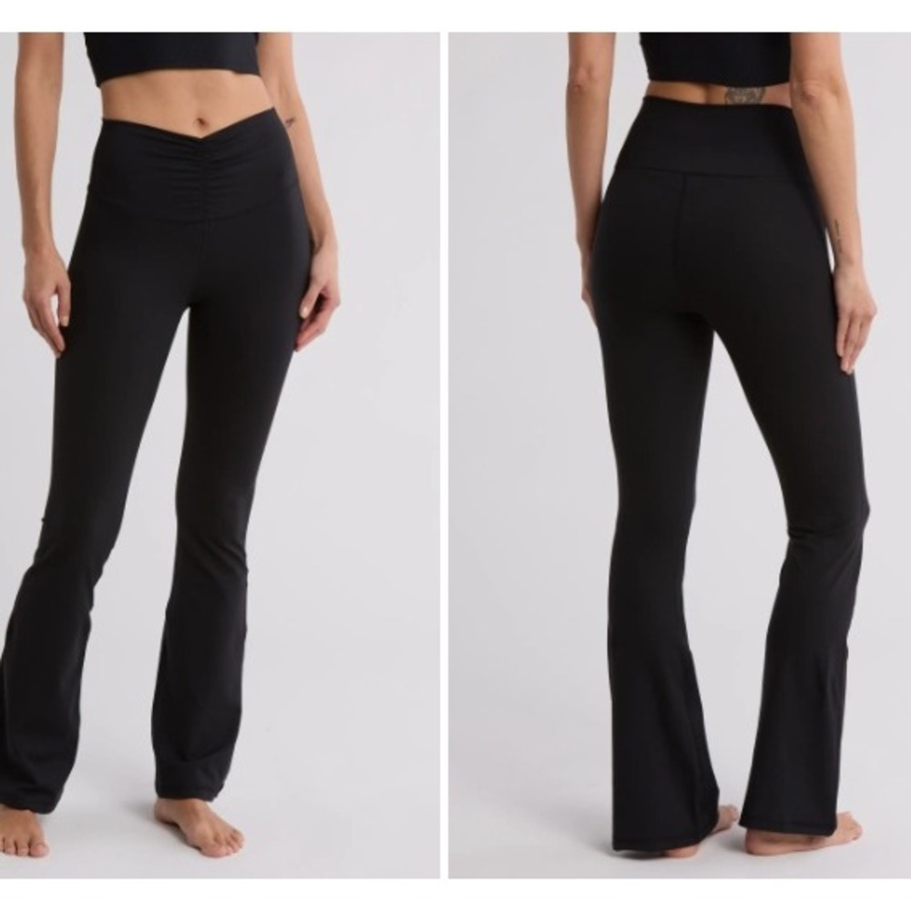 Yogalicious Lux Ballerina Flare Leggings High Rise Ruched V-Waist Black Large
